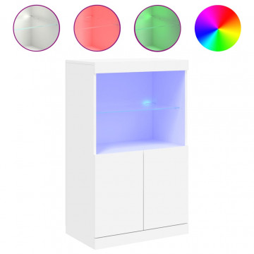 Servantă cu lumini LED, alb, 60,5x37x100 cm - Img 2