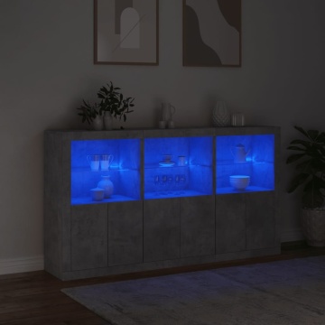 Servantă cu lumini LED, gri beton, 181,5x37x100 cm - Img 8