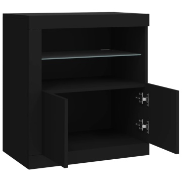 Servantă cu lumini LED, negru, 60,5x37x67 cm - Img 6