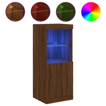 Servantă cu lumini LED, stejar maro, 41x37x100 cm - Img 2