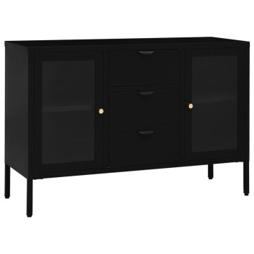 Servantă, negru, 105x35x70 cm, oțel și sticlă securizată - Img 2