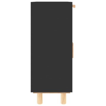 Servantă, negru, 60x30x75 cm, lemn masiv pin și ratan natural - Img 5