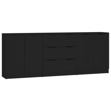 Servante, 3 piese, negru, lemn prelucrat - Img 2