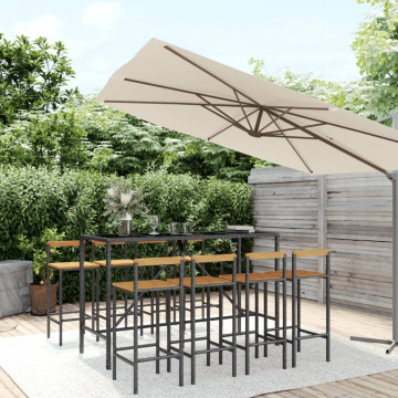 Set bar pentru grădină, 9 piese, negru, poliratan/lemn acacia - Img 1