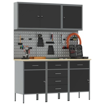 Set birou și tablă pegboard , 8 piese, MDF negru și metal - Img 3