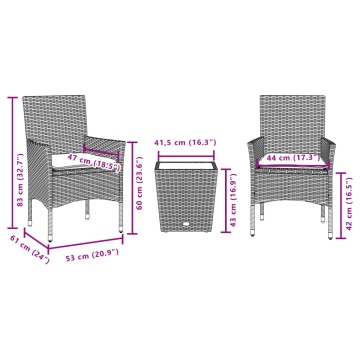 Set bistro cu perne, 3 piese, bej, poliratan și sticlă - Img 6