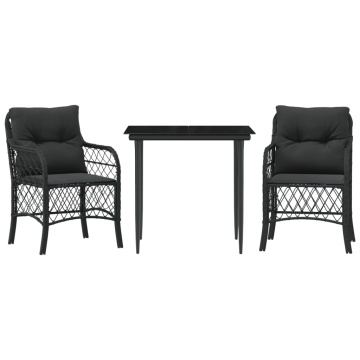 Set bistro cu perne, 3 piese, negru, poliratan - Img 2