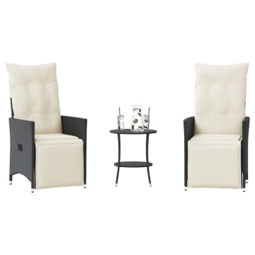 Set bistro cu perne, 3 piese, negru, poliratan - Img 1