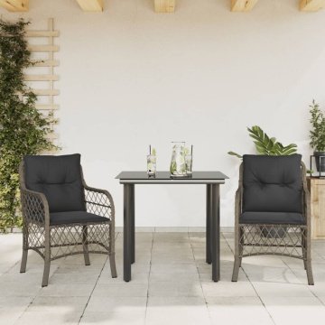 Set bistro de grădină cu perne, 3 piese, gri, poliratan - Img 1