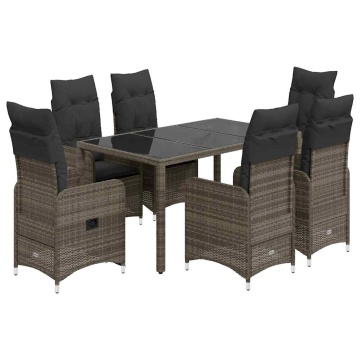 Set bistro de grădină cu perne, 5 piese, gri, poliratan - Img 2