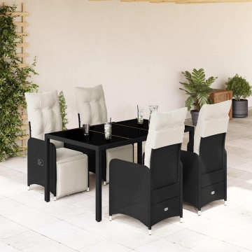 Set bistro de grădină cu perne, 5 piese, negru, poliratan - Img 1