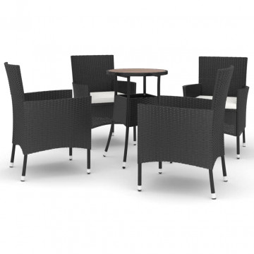 Set bistro de grădină cu perne, 5 piese, negru, poliratan - Img 2