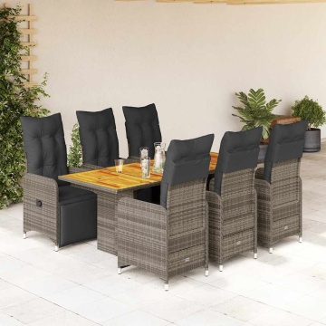 Set bistro de grădină cu perne, 7 piese, gri, poliratan - Img 1