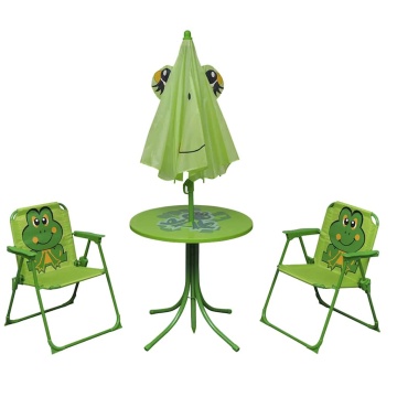 Set bistro pentru copii de grădină, cu umbrelă, 3 piese, verde - Img 2