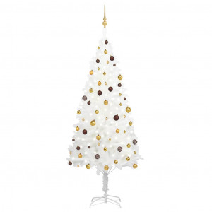 Set brad de Crăciun artificial cu LED-uri/globuri, alb, 240 cm - Img 1