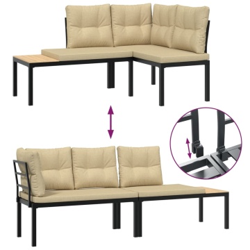 Set canapea de grădină, 4 piese, cu perne, negru, oțel vopsit - Img 8