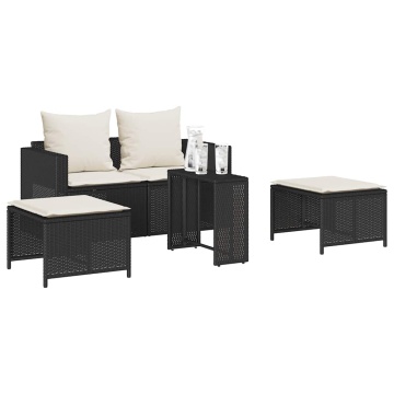 Set canapea de grădină 5 piese cu perne stivuibile din negru - Img 4