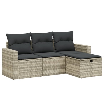 Set canapea de grădină cu perne, 4 piese, gri deschis poliratan - Img 2