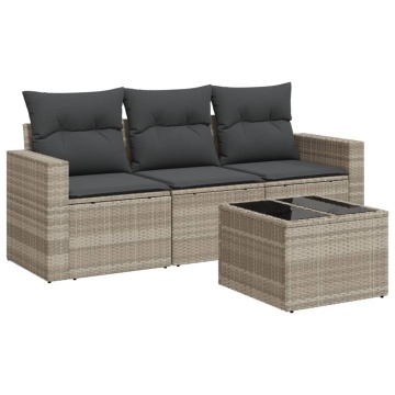 Set canapea de grădină cu perne, 4 piese, gri deschis poliratan - Img 2