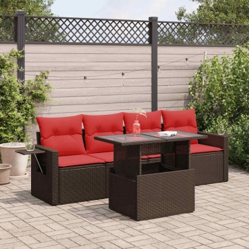 Set canapea de grădină cu perne, 5 piese, poliratan/lemn acacia - Img 1