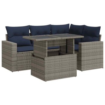 Set canapea de grădină cu perne, 5 piese, poliratan/lemn acacia - Img 2