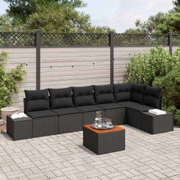 Set canapea grădină cu perne, Negru, Poliratan, Acacia - Img 1