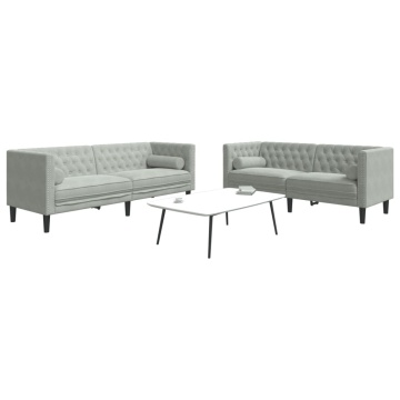 Set canapele Chesterfield cu perne rulou, 2 piese, gri, catifea - Img 1