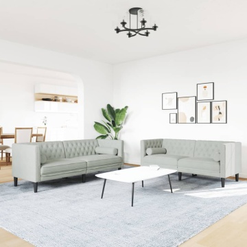 Set canapele Chesterfield cu perne rulou, 2 piese, gri, catifea - Img 3