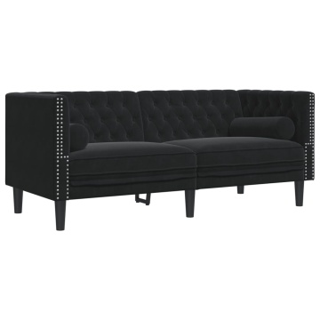 Set canapele Chesterfield cu perne rulou 2 piese negru catifea - Img 8
