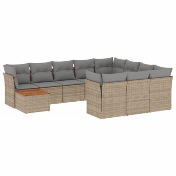 Set canapele de grădină, 11 piese, cu perne, bej, poliratan - Img 2