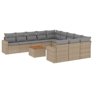 Set canapele de grădină, 12 piese, cu perne, bej, poliratan - Img 2
