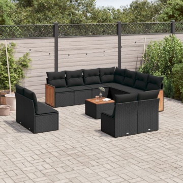 Set canapele de grădină, 12 piese, cu perne, negru, poliratan - Img 1