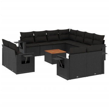 Set canapele de grădină, 12 piese, cu perne, negru, poliratan - Img 2