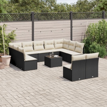 Set canapele de grădină, 12 piese, cu perne, negru, poliratan - Img 1