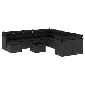 Set canapele de grădină, 12 piese, cu perne, negru, poliratan - Img 2