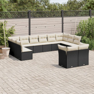 Set canapele de grădină, 12 piese, cu perne, negru, poliratan - Img 1