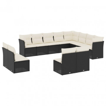 Set canapele de grădină, 12 piese, cu perne, negru, poliratan - Img 2
