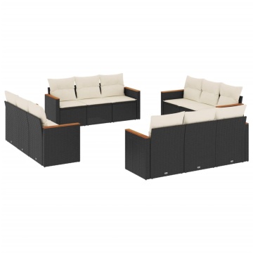 Set canapele de grădină, 12 piese, cu perne, negru, poliratan - Img 2