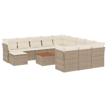 Set canapele de grădină, 13 piese, cu perne, bej, poliratan - Img 2