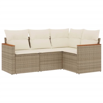 Set canapele de grădină, 4 piese, cu perne, bej, poliratan - Img 2