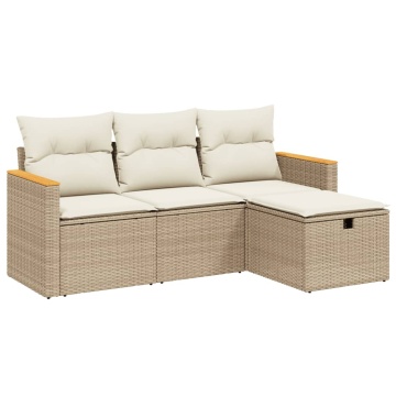 Set canapele de grădină, 4 piese, cu perne, bej, poliratan - Img 2
