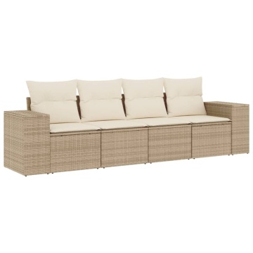 Set canapele de grădină, 4 piese, cu perne, bej, poliratan - Img 2