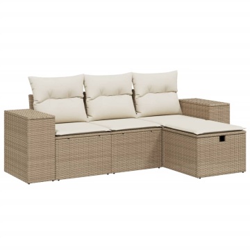 Set canapele de grădină, 4 piese, cu perne, bej, poliratan - Img 2