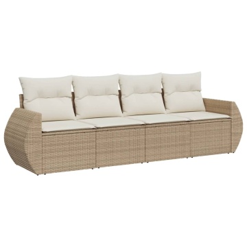 Set canapele de grădină, 4 piese, cu perne, bej, poliratan - Img 2