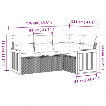Set canapele de grădină, 4 piese, cu perne, bej, poliratan - Img 6