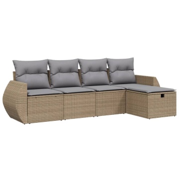 Set canapele de grădină, 5 piese, cu perne, bej, poliratan - Img 2