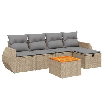 Set canapele de grădină, 6 piese, cu perne, bej, poliratan - Img 2