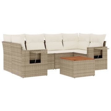 Set canapele de grădină, 7 piese, cu perne, bej, poliratan - Img 2