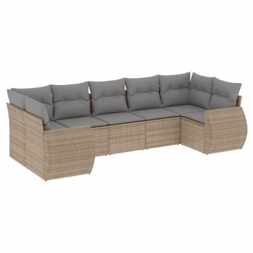Set canapele de grădină, 7 piese, cu perne, bej, poliratan - Img 2