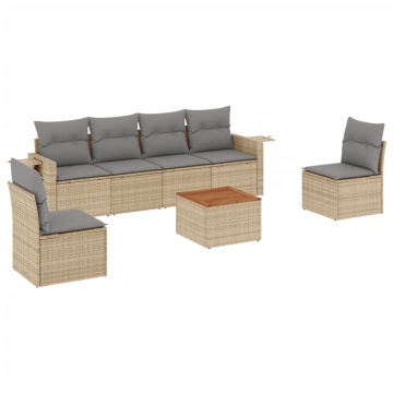 Set canapele de grădină, 7 piese, cu perne, bej, poliratan - Img 2